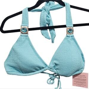 Moda Minx (ASOS) Scrunch Triangle Bikini Top with jewel accents in Baby Blue‎